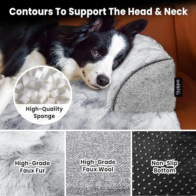 Calming Extra Large Dog Couch Bed for Dogs, 45 x 37 inch Waterproof Removable Pet Mat Couch Cover for Furniture Protector, Non-Slip Fluffy Pelsbarn Dog Bed for Couch, Sofa, Car - Tie-Dye Grey