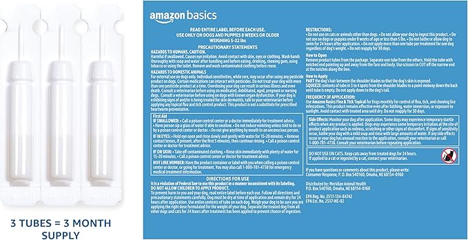 Amazon Basics Flea and Tick Topical Treatment for Medium Dogs (23-44 Pounds), 3 Count (Previously Solimo)