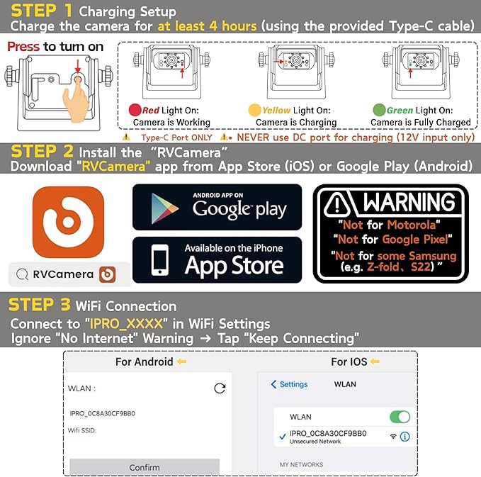 EWAY WiFi Magnetic Hitch Wireless Backup Rear/Front View Camera Rechargeable Battery for Easy Hitching of Gooseneck Horse Boat Travel Trailer/Fifth Wheels/RV/Camper Reverse for iPhone iPad Android