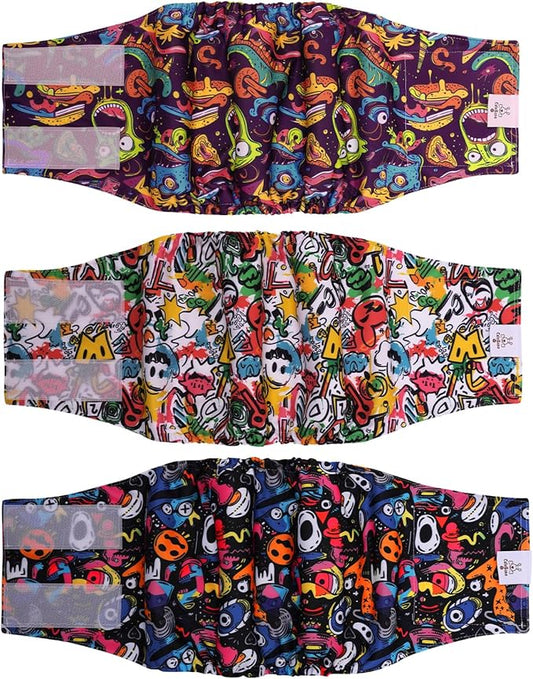 CuteBone Dog Diapers Male Washable Belly Band for Male Dogs Wraps Black 3pcs a Pack DM55L