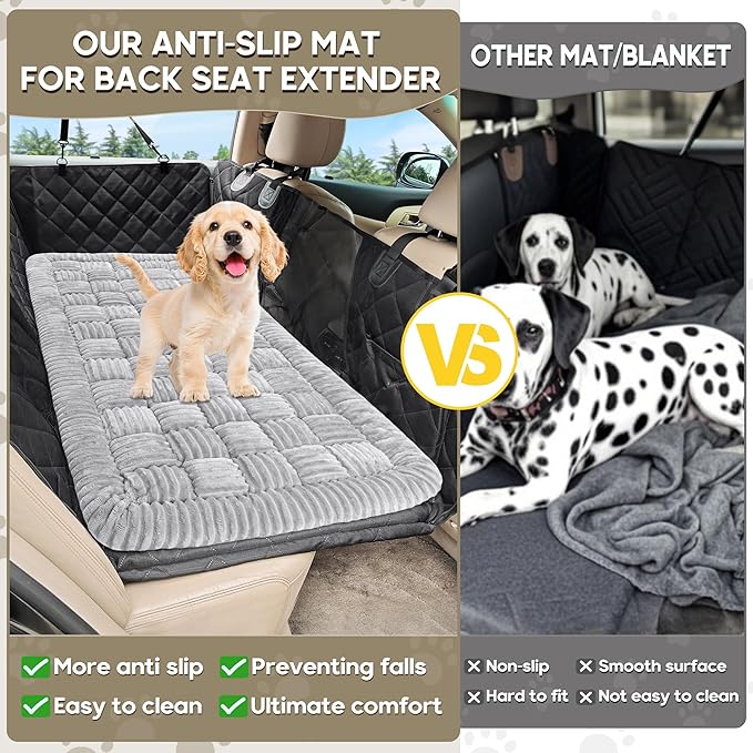Dog Car Bed Mat, Non-Slip Backseat Extender Pet Blanket, Plaid Dog Bed for Trucks, Sedans & Large SUVs, Chew-Resistant Travel Pad for Dogs, Easy Clean & Scratch-Proof & Comfort（56"x28.7" Light Gray