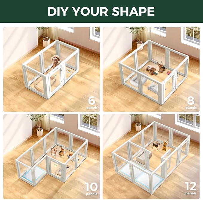 FXW AuraSpace Acrylic Indoor Unleashed Dog Playpen for Puppies and Small Dogs, 24 Inch, 16 Panels, White