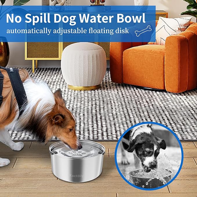 3L/101oz Large Capacity Dog Water Bowl Stainless Steel No Spill Dog Bowls Slow Drinking Dog Water Feeder Dispenser