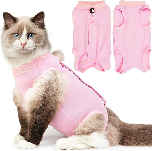 Cat Recovery Suit After Surgery, Breathable Cat Surgery Recovery Suit for Spay Abdominal Wounds or Skin Diseases, E-Collar Alternative Wear for Small Male Female Pets (Pink,L)