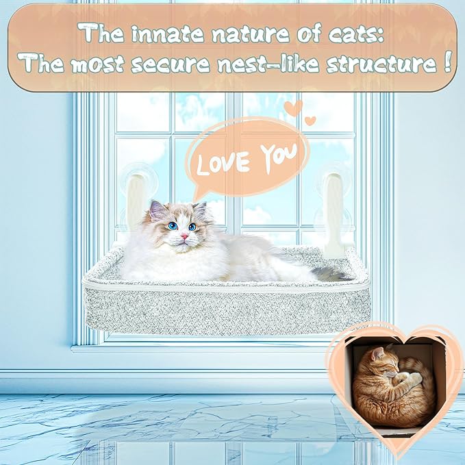 Cat Window Perch & Hammock - Exquisite Sofa Fabric, Safe & Comfortable Design with 4 Strong Suction Cups - Ideal for Large Cats (High Grade Gray, Large)