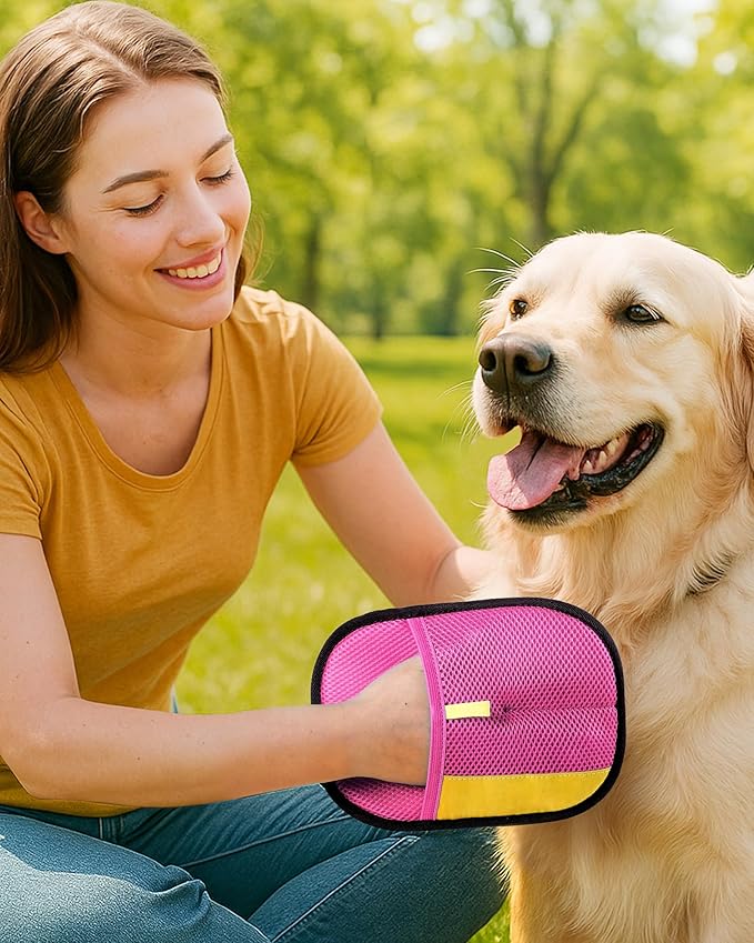 2025 Thickened Electrostatic Pet Hair Removal Gloves (2 Pcs) - Reusable Strong Grooming Gloves for Cats & Dogs, Hair Remover for Couch, Furniture, Carpet, Car Seats & Clothing (Pink)