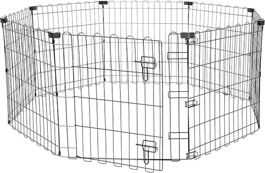 Amazon Basics Foldable Octagonal Metal Exercise Puppy / Dog Playpen - Indoor/Outdoor, Single Door, Extra Small (8 Panels, 24 x 24), Easy to assemble and store, 24" - Puppy, Black
