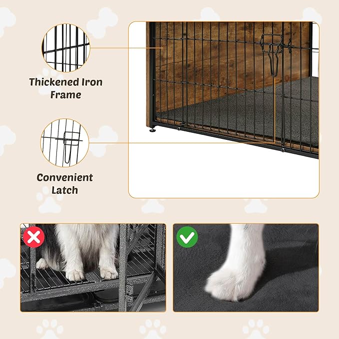 Dog Kennel Furniture, Wooden Dog Crate End Table with Dual Doors, Chew-Proof Design & Cushion, Heavy Duty Dog Crate, Decorative Pet Crate Dog Cage for Indoor (27 Inch)