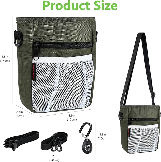 Dog Treat Pouches for Pet Training with Magnetic Closure Treat Pouches for Pet Training,Large Dog Treat Training Pouch and Dog Clicker,Training Treat Pouch Built-in Poop Bag Dispenser-Green