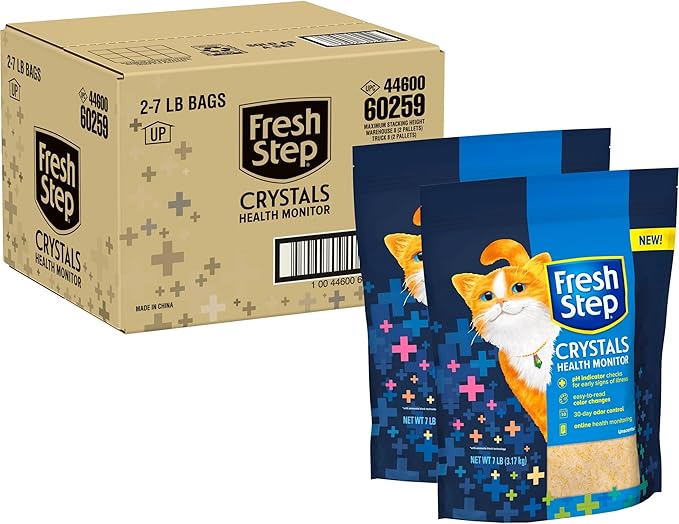 Fresh Step Crystals Health Monitoring Cat Litter, Color-Changing Litter Helps Detect Irregularities in Cat Urine, Controls Odor for 30 Days, 14 lbs. (2 x 7 lb. Bag)