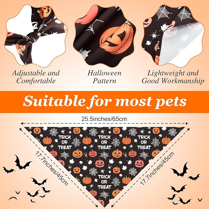 Chunful 30 Pieces Halloween Dog Bandanas Triangle Bandanas for Dogs with Pumpkin Ghost Patterns Soft Bibs Adjustable Doggie Scarf for Small Medium Large Pets Halloween Costume 25.6 x 17.7 x 17.7 in