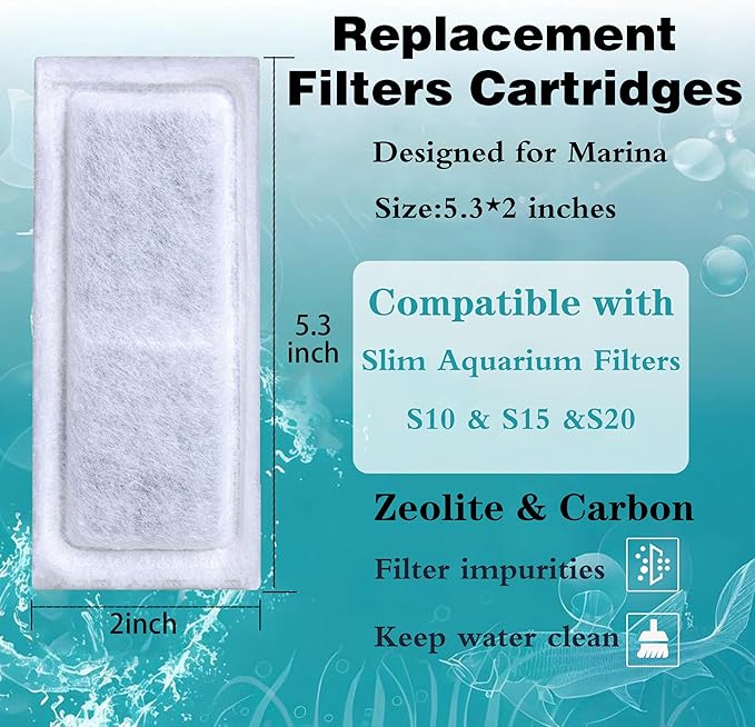 12 Pack of Aquarium Filters for Fish Tank Compatible with Marina Slim S10&S15&20 Replacement Filter Cartridge Activated Carbon bio-Zeolite Fish Tank Cotton Cartridge