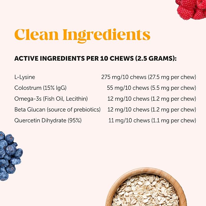 Cat Immune Support Lysine - Cat Allergy Relief - Sneezing, Runny Nose, Watery Eyes - Cat Supplements & Vitamins with Omega 3s, L-Lysine, Antioxidants, Colostrum - Chicken (30 Day Supply)