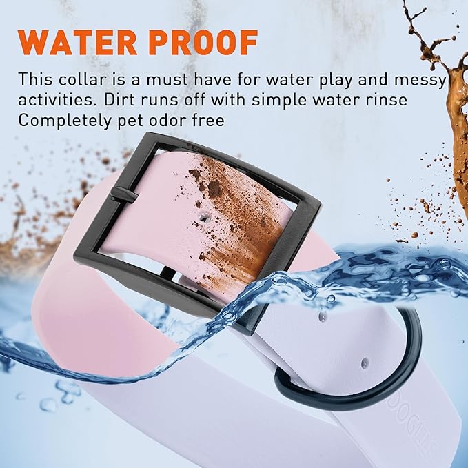 Dogline Biothane Waterproof Dog Collar Strong Coated Nylon Webbing with Black Hardware Odor- Proof for Easy Care Easy to Clean High Performance Fits Small Medium or Large Dogs, Pastel Purple