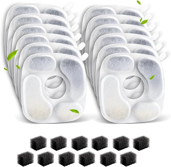 Cat Fountain Filters for 95 oz/2.8 Liter Automatic Pet Fountain Cat Fountain (12 Filters+12 Sponges)