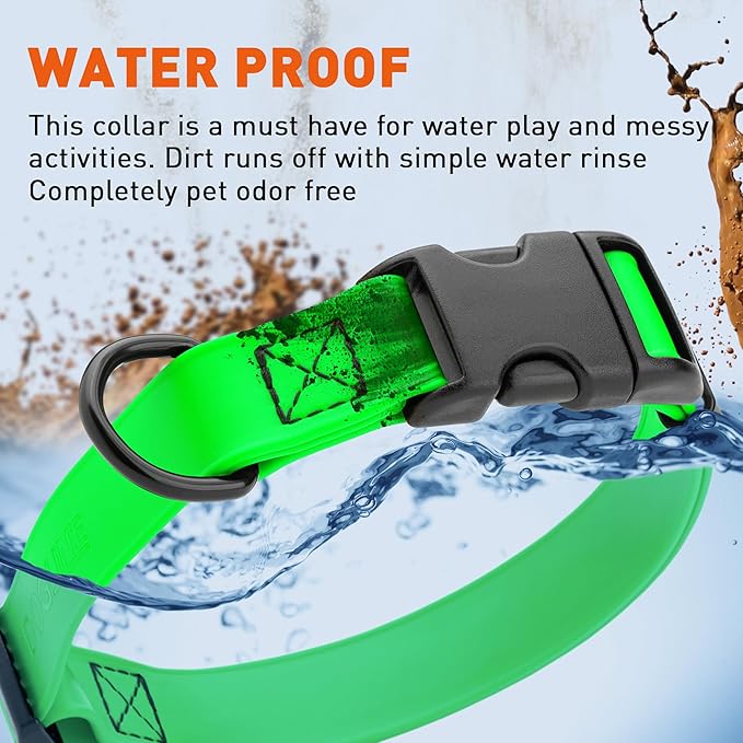 Dogline Biothane Waterproof Dog Collar with Quick Release Buckle Strong Coated Nylon Webbing with Odor- Proof for Easy Care Easy to Clean Fits Small Medium Large Dogs, Lime Green 1" W 15-25" L