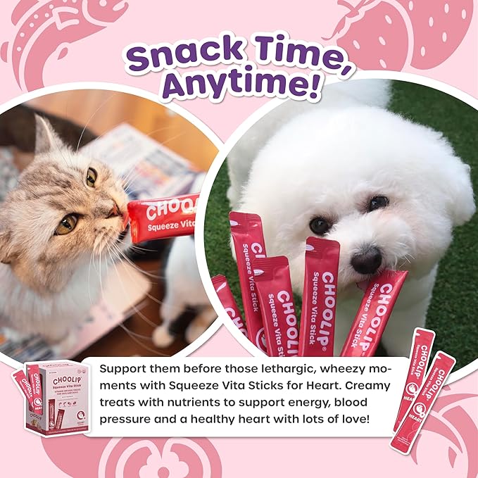 Grab & Go Squeeze Vita Stick Lickable Treats for Dogs & Cats. 49 Heart Support Sticks with Essential multivitamins. Soft and Tasty Paste for All Life Stages, Supporting Heart Health