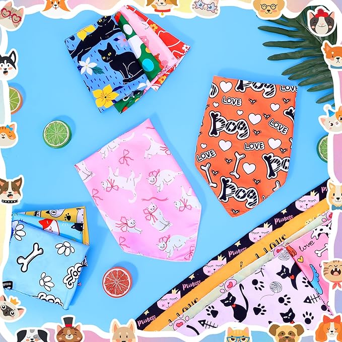 Dog Bandanas Bulk, Adjustable Cat Outfit, Pet Bibs Colorful Triangle Scarf Pet Bandanas for Medium Large Dogs Birthday Costume Decoration (60PCS_Classic)