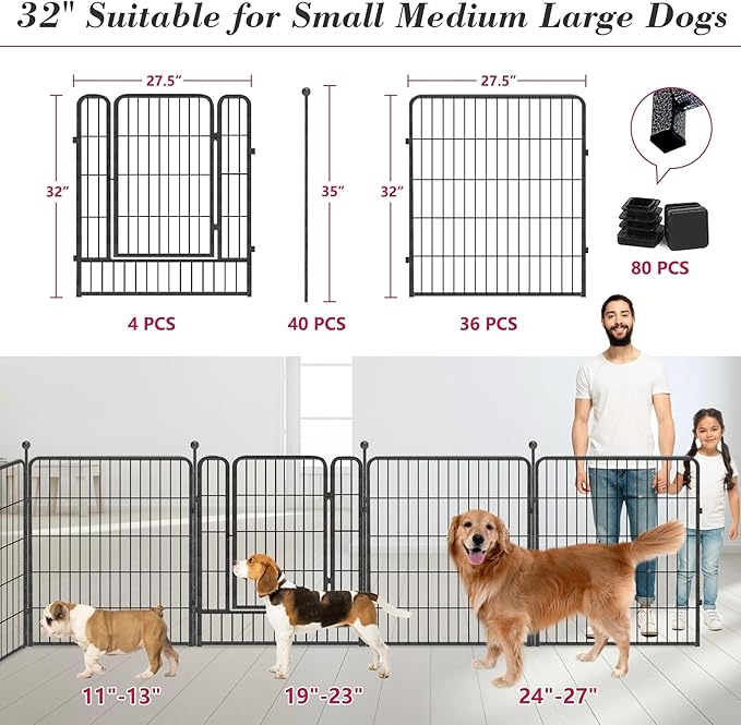 Dog Playpen 32 inch 40 Panels Indoor Outdoor Dog Pen for Medium/Small Dogs Heavy Duty Metal Dog Fence Outdoor for Yard, Puppy Playpen with Door Portable Pet Fence for RV Camping Yard