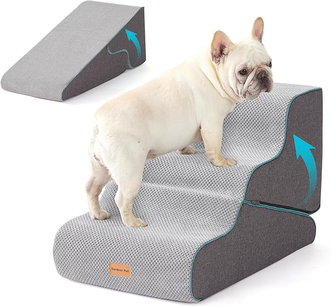 Gardner Pet Dog Stairs for Small Dogs 16.5" H, 2 in 1 Transformable 3-Step Pet Stairs and ramp, Dog Steps for Couch (13-20 in) with Durable Non-Slip Waterproof Cover and CertiPUR-US Certified Foam