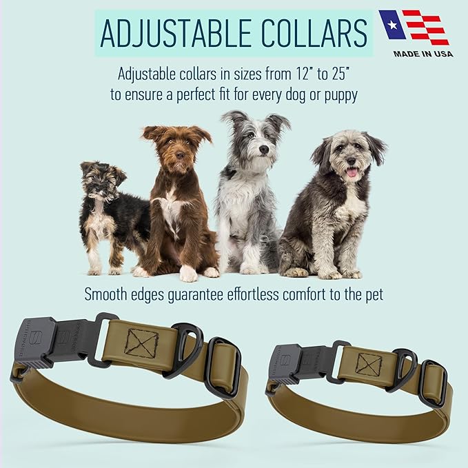 Dogline Biothane Waterproof Dog Collar with Herm Sprenger Stainless Steel Quick Release Buckle – Heavy Duty Tactical Durable Collar for Dogs – Comfortable and Safe Pet Collar, W 3/4" L 12-19", Brown