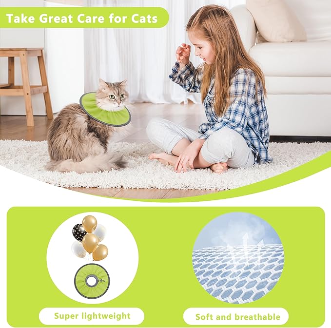 Lightweight Cat Cone Collar Soft, Soft Comfortable Cat Recovery Collar After Surgery, Elizabethan E Collar for Cats, Cone for Cats to Stop Licking (Water Green, Small)