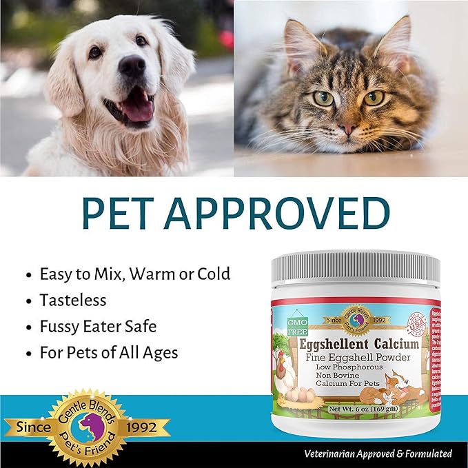 Calcium for Dogs and Cats - Fine Eggshell Powder - Strong Hip & Joint Supplement for Dogs and Cats- Dietary Supplement - No Additives - Pet's Friend Eggshellent Calcium 6oz