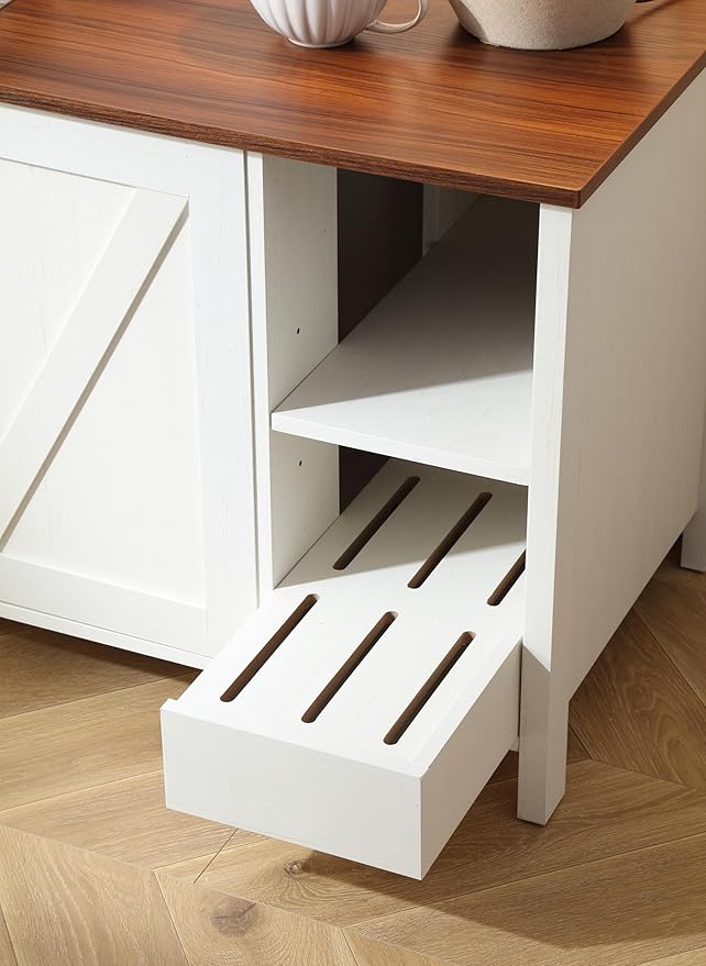 41.3'' Cat Litter Enclosure,Adjustable Shelf for Dog Proof and Storage,Locks Added for Cat, Litter Collector,Small Indoor Cat House,Antique White