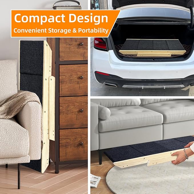 Dog Stairs/Ramp for Bed, Wooden Convertible Pet Steps, Portable Dog Ladder Up to 180 Pound for Elderly/Short-Legged Dogs, 4 Steps for Beds, Couch, Cars