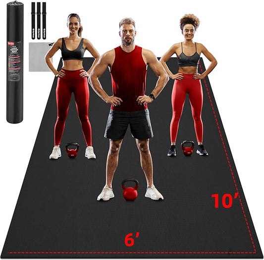 Extra Large Exercise Mat, 10'x6'/9'x6'/8'x6'/7'x5'/6'x4' (8mm/10mm) Thick Workout Mat for Home Gym Flooring, Garage, Shoe-Friendly, High-Density, MMA, HIIT, Weight Lifting, Cardio&Strength