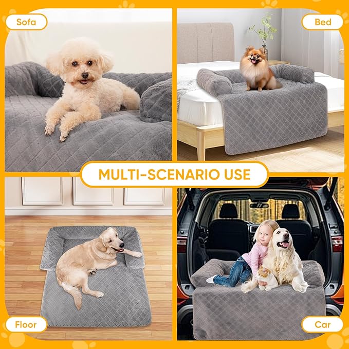 Calming Dog Couch Bed for Large Dogs, Durable Fluffy Fuzzy Dog Mat, Sofa Dog Bed Mats with Removable Washable Cover, Perfect for Small, Medium Dogs and Cats