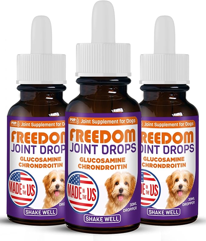 Freedom Joint Drops - Dog Joint Support Supplement with Human-Grade Ingredients - No Fillers, Preservatives, Additives, or Artificial Ingredients, 3 30 ml Droppers