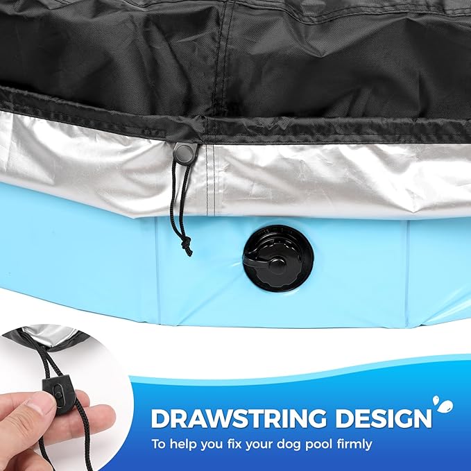 55 inch Foldable Dog Pet Bath Pool Cover, Portable Round Collapsible Pool Cover with Oxford Cloth Material and Drawstring Design for Dog Pet Pool, Waterproof and Dustproof (Black)