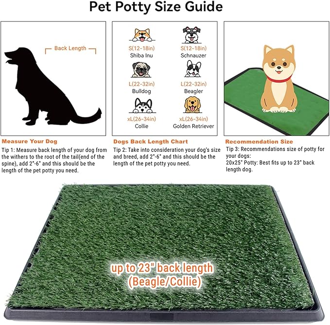 Dog Grass Pad with Tray 25"X20" - Portable Dog Litter Box for Balcony/Patio, Indoor/Outdoor Artificial Turf Pet Potty for Puppy Training, with Washable Pee Pad and Fake Grass Mat