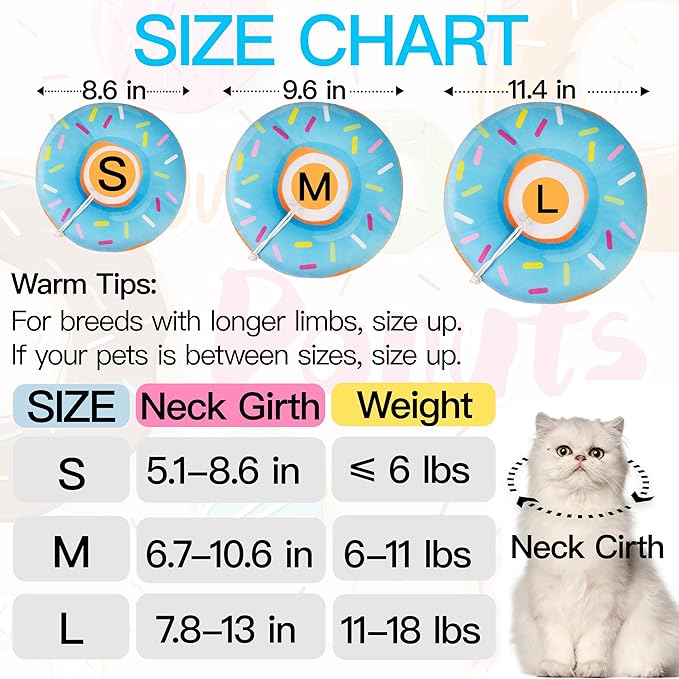 Cat Cone Collar Soft, Cute Cat Donut Collar After Surgery, Adjustable Kitten Recovery Cones to Stop Licking, Lightweight Neck Elizabethan Collars for Cats Kittens (Blue, Medium)