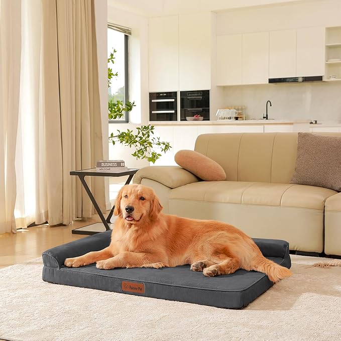 Chew Proof Dog Bed, 3" Memory Foam Dog Bed for Medium and Large Dogs, Removable and Washable Microsuede Cover, Waterproof Liner, Nonskid Bottom, 44x32, XXL Dark Grey