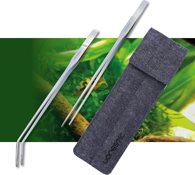 2 Pcs 10.6 Inches Heavy Duty Reptile Feeding Tongs, Long Aquarium Tweezers, Straight and Curved Long Tweezers for Aquarium and Terrarium
