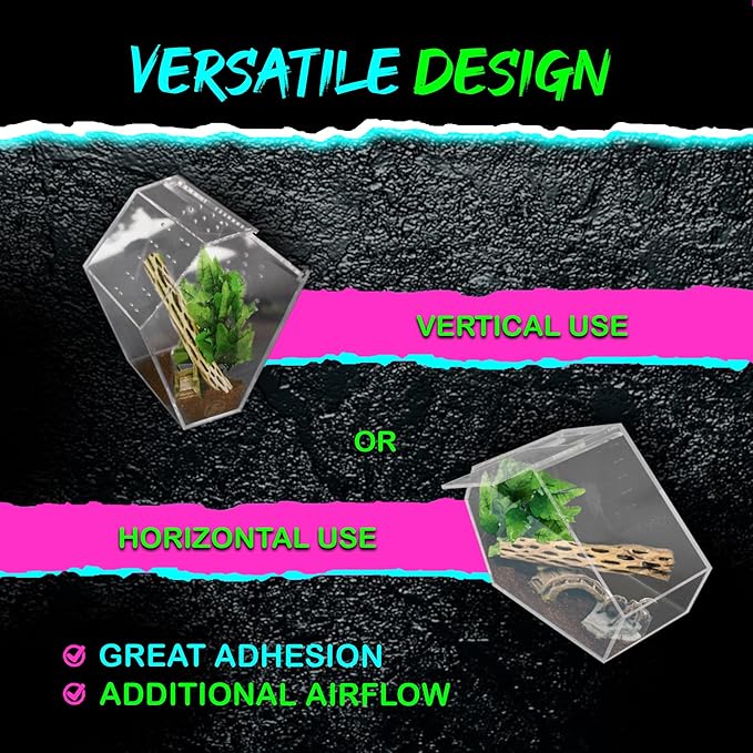 Coffin Shaped Jumping Spider Enclosure 9.5”x7.5”x5” Tarantula Enclosure Reptile Terrarium w/Sliding Magnetic Door. Great Reptile Tank Acrylic Aquarium Spider Box for Terrestrial or Arboreal Animal.