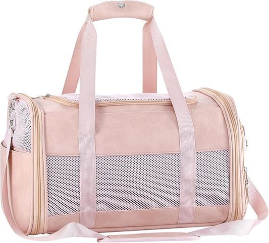 Fashion Leather Dog Carrier, Airline Approved Cat Carrier Soft Sided Pet Bag Carrier Purse for Puppy Kitten Small Animals Pink
