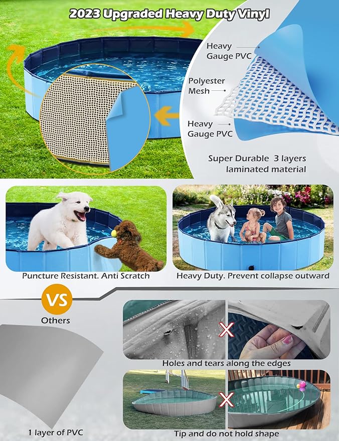 Jasonwell Foldable Dog Pool Collapsible Hard Plastic Swimming Pool Portable Kiddie Pool Pet Pool Doggie Wading Pool Bath Tub for Puppy Small Medium Large Dogs Cats and Kids 48"