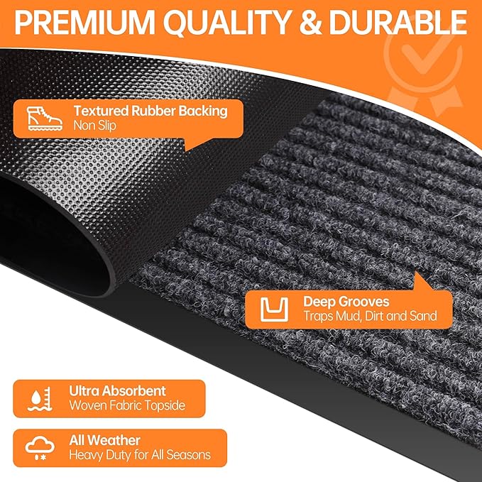 Front Door Mat, 4'x8' Indoor Outdoor Door Mat, Commercial Industrial Entrance Doormat, Heavy Duty Welcome Mat, Rubber Backing Non Slip Doormat for Entryway