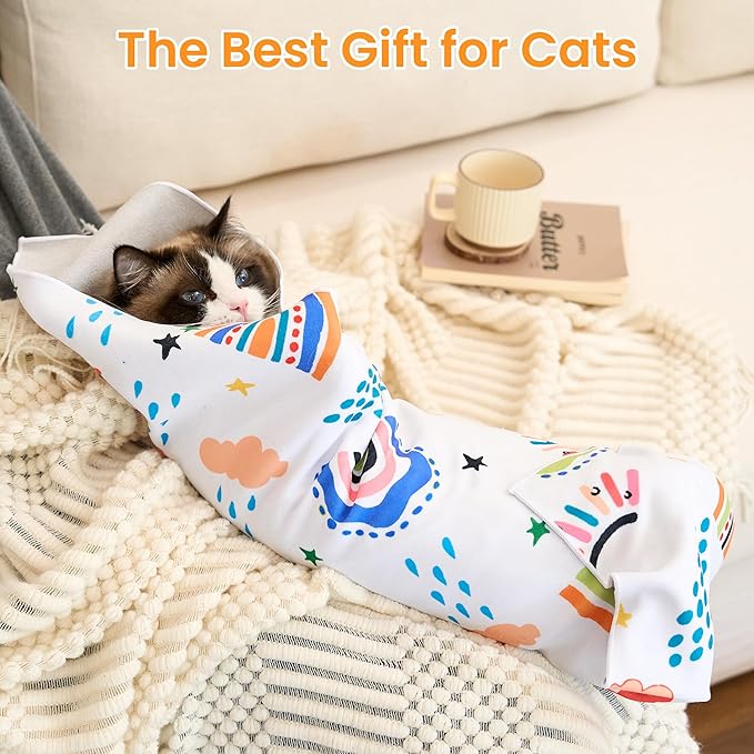 Cat Wrap for Grooming,Cat Wrap for Cutting Nails,Self-Adherent Soft Cat Blanket to Wrap,Anti-Bite,Anti-Scratch,Anti-Escape Calming Cat Swaddle Wrap (17.7" X 17.7",Within 10.61lbs)