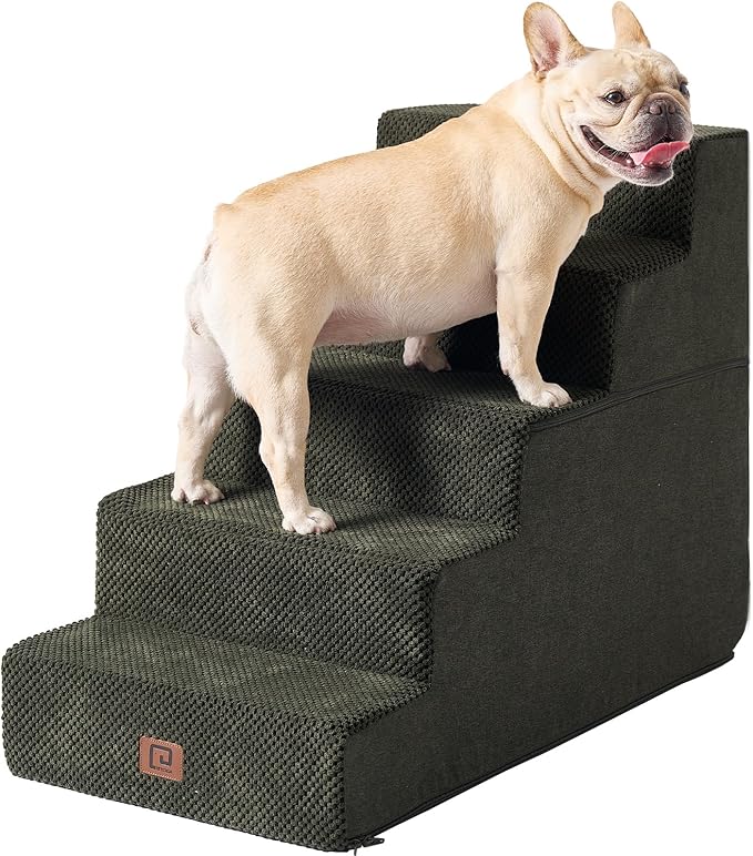 EHEYCIGA Dog Stairs for High Bed 22.5" H, 5-Step Dog Steps for Bed, Pet Steps for Small Dogs and Cats, Non-Slip Balanced Pet Ramp Indoor, Olive Green