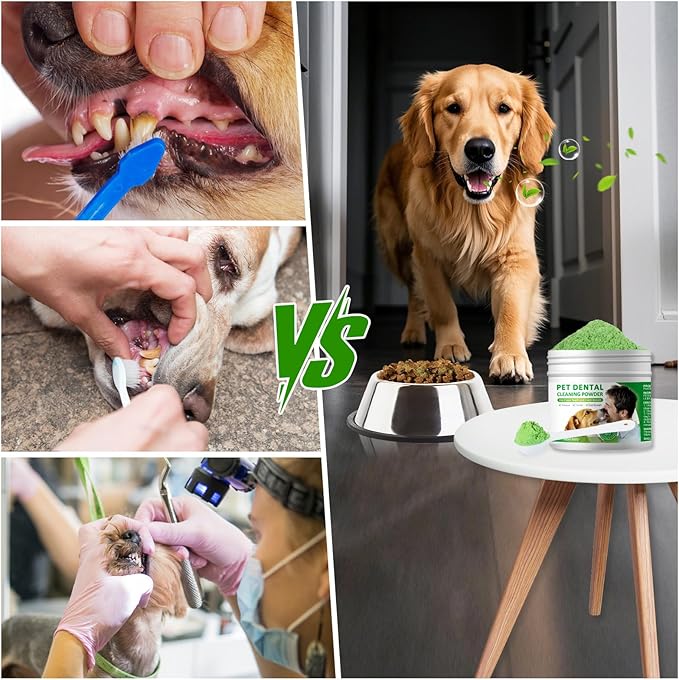 Dog Dental Powder,Dog Teeth Cleaning Powder,Dog Dental Cat Dental Care,Cat and Dog Teeth Cleaning,Canine Plaque Remover Helps Reduce Bad Breath,Improve Pet's Oral Cavity and Freshen Breath（80G）