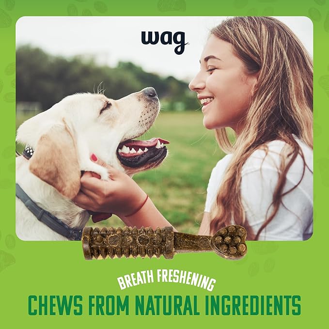 Amazon Brand - Wag Dental Dog Treats to Help Clean Teeth & Freshen Breath Tiny, 2.25 pounds, Unflavored - 130 Count, Pack of 1