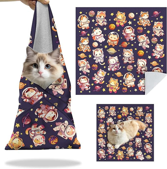 27.6" Cat Grooming Wrap, Self Adhesive Cat Wrap for Cutting Nails, Anti-Escape Calming Cat Swaddle Wrap for Medicine Ear Cleaning, Anti-Scratch Cats Burrito Restraint Blanket, Practical Pet Tool