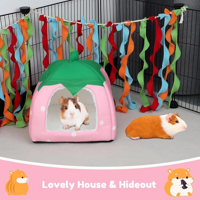 BWOGUE Guinea Pig House Bed Cozy Hamster Cave Large Hideout for Dwarf Rabbits Hedgehog Bearded Dragon Winter Nest Hamster Cage Accessories