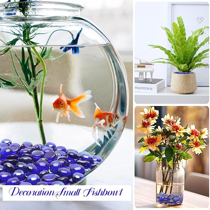 2LB Cobalt Blue Flat Glass Marbles for Vases, Gemstone Beads Vase Filler Decorative Glass Pebbles for Fish Tank, DIY Crafts, Aquarium Decor Rocks