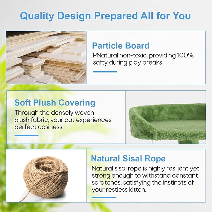 FDW Cat Tree 70in Cat Tower Multi-Level Durable Cat Scratching Post & Cozy Fun Cat Jumping Platform Space Saving Cat Condo Pet Play House for Indoor Cats,Green