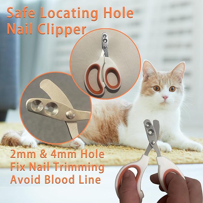 Cat Grooming Brush Kit 6 Tools - Deshedding & Dematting for Long/Short Hair, Self-Cleaning Slicker Brush with 6-in-1 Flea Comb for Cats & Kittens (Orange)